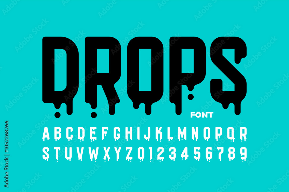 Drops. Font design, alphabet letters and numbers vector illustration ...