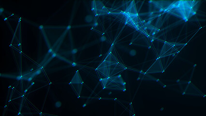 Leinwandbilder - Network connection structure with glitch effect. Blue science background. Abstract digital background. Big data visualization. 3d rendering.