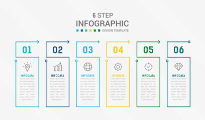 Wall Mural - Business infographics design for Six Step, option, parts or process. Infographic 6 element design template for presentation. process diagram, step banner, flow chart, 6 option template.