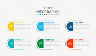 Wall Mural - Business infographics design for Six Step, option, parts or process. Infographic 6 element design template for presentation. process diagram, step banner, flow chart, 6 option template.