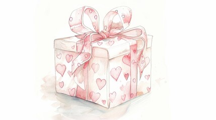 Wall Mural - Hand-drawn gift box decorated with hearts for Valentine’s Day celebration, perfect for expressing love and affection