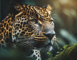 Professional wildlife photography of a large jaguar in rain forest