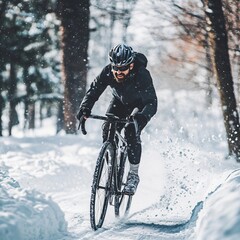 Cycling through winter wonderland embracing the snowy adventure