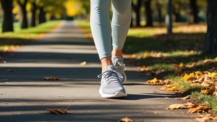 woman's feet in running shoes, highlighting the importance of comfortable and supportive footwear for fitness, embodying an active lifestyle and motivation for exercise