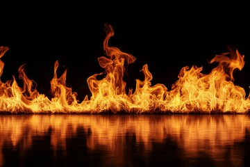 Aufkleber - Fire flames on black, vivid flames burning brightly against a stark black background, highlighting their intensity.