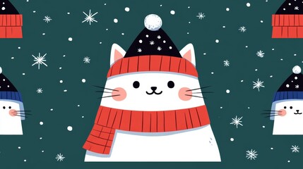 Sticker - Cute Cat in Winter Hat and Scarf