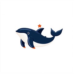 Poster - Cartoon Whale with a Tiny Star Smiling Gently