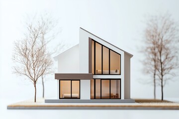 Poster - Small house model with minimalist design, a simple and elegant house model with a focus on minimalist design principles, emphasizing clean lines and open spaces,