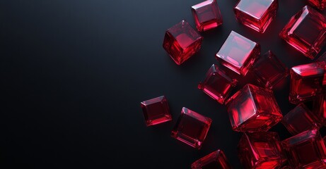 3D rendering of glass cubes on black background, dark abstract buissness background	