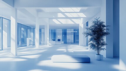 Wall Mural - Modern white and blue open space office interior