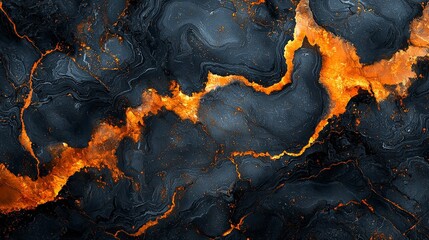 Abstract image featuring dark textures with vibrant orange veins resembling molten lava.