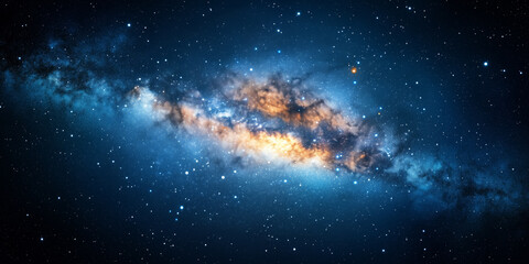 Wall Mural - stars constellation shining in deep blue space, milky way, cosmic nebula background