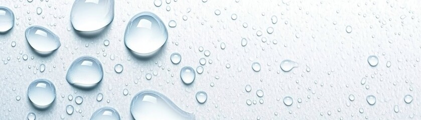 Wall Mural - closeup of water drops on white background, abstract macro photography