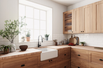 Wall Mural - Discover a modern rustic kitchen blending natural elements and warm wood for an inviting space