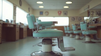 Wall Mural - Empty barber shop chairs with vintage style.