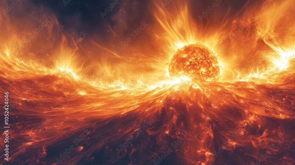 vast expanse of the sun in space, radiating bright light and energy ...