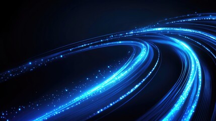 Wall Mural - blue glowing light rays on a black background. a futuristic digital abstract backdrop with lines and