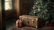 © LELISAT - A cozy holiday scene featuring a vintage suitcase and a wrapped gift next to a Christmas tree