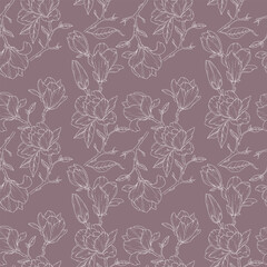 Wall Mural - Hand Drawn magnolia Background. Magnolia Seamless Pattern Trendy graphics. Magnolia Line Art. Spring flowers seamless pattern. Magnolia pattern for luxury wallpapers, textile, wedding invitations, car