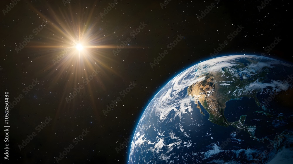  Time Lapse View of Rotating Planet Earth from Space with Sunrise and Illustration 