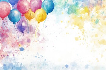 A watercolor background with a splash of vibrant colors and balloons floating in the air, creating atmosphere for celebrating special events like birthday parties or wedding ceremonies Generative AI