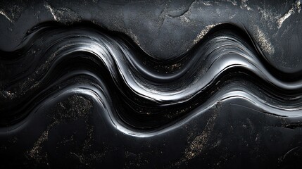 Wall Mural - Abstract black and silver wavy texture.