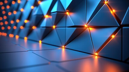 Abstract geometric background with glowing lights.