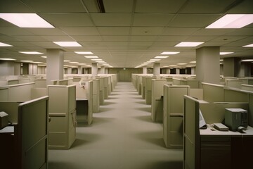 Canvas Print - old fashion cubicles office furniture electronics.