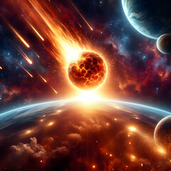 flame of fire falling out from planet into solar system 2