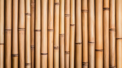 A close-up view of bamboo sticks arranged vertically, showcasing their natural textures and colors against a seamless background.