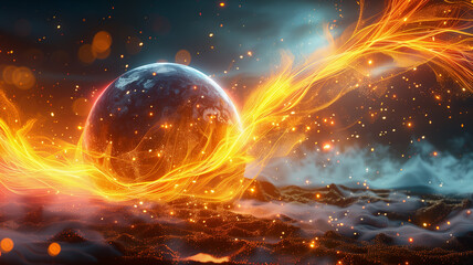 sparks from the fire. abstract background with fire. planet, cosmic, space, glowing lava