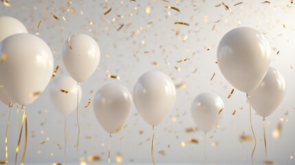 Celebratory white balloons surrounded by golden confetti a perfect festive atmosphere for any occasion