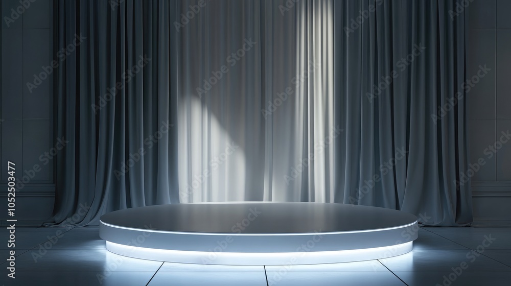 Illuminated stage with draped curtains a minimalist design for ...