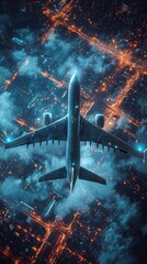 Wall Mural - an airbus soars above an electrified urban network of streets, highlighting the transformative power