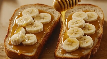 Wall Mural - Delicious Toast with Banana and Honey Drizzle