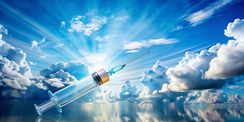 Vaccine and Syringe in Dreamy Clouds - Symbolizing Hope and Health