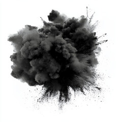 black smoke explosion cloud isolated on white background