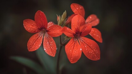Aufkleber - Vibrant Red Flowers with Raindrops on Petals