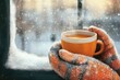 © kvladimirv - Cozy Winter Morning: Warming Hands with Hot Drink Amidst Falling Snow