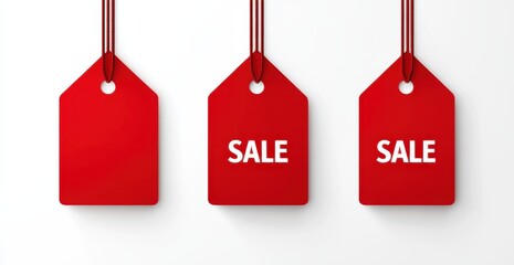 Three red sale tags on white background	