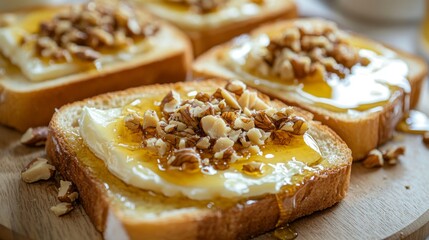 Wall Mural - Delicious Breakfast with Honey and Nuts on Toast