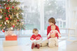 © famveldman - Child decorating Christmas tree. Kid on Xmas eve.
