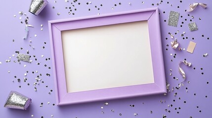 Bright purple frame with silver confetti scattered along the edges and a clean center, perfect for a New Year’s greeting.