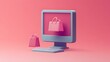 © Eliza - 3D, ikona, laptop, komputer, prezent, pudełko, zakupy, online, e-commerce, ilustracja, pastelowe kolory, minimalizm, styl prosty, ilustracja cyfrowa, prezent online, koncepcja, oświetlenie, jasne tło,