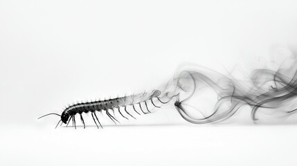 Poster -   A monochrome image depicts an insect on a white background emitting fumes from its rear