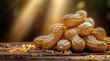 © Anna - Sunlit peanuts on wooden table: natural snacking delight in warm autumn glow