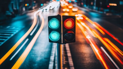 Wall Mural - Nighttime Traffic Lights with Motion Blur Effect