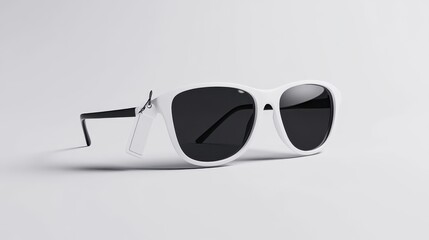 White Sunglasses with Black Lenses: A classic pair of white sunglasses with black lenses, showcasing a minimalist design and a sleek silhouette. This image evokes a sense of style, sophistication.