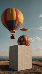 Minimalist podium with a hot air balloon.