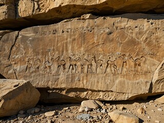 Petroglyphs on rock in Gobustan.